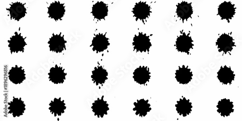 Abstract arrangement of irregularly shaped black blots on a white background