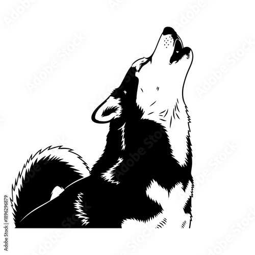 Husky Dog Howling Head Silhouette Wolf Pet Icon Black Vector Shape Isolated on White Background
