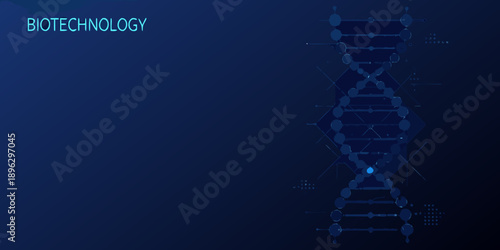 Biotechnology concept a digital dna double helix structure with glowing connections