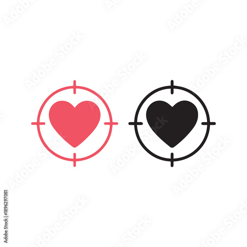 Heart symbols targeted in crosshairs with contrasting red and black designs
