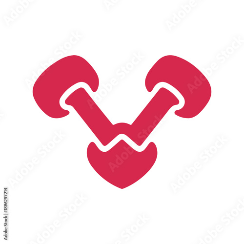 Stylized red dumbbell icon with heart shape in the center