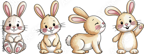 Cartoon rabbit character illustration, cute bunny artwork, animal pose design, cheerful pet vector, playful expression, children’s theme, friendly animal graphic