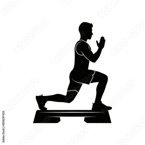 Fitness Lunge Exercise Step Silhouette Workout Icon Black Vector Shape Isolated on White Background