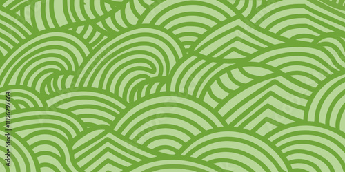 A seamless pattern of stylized green waves in a repeating design