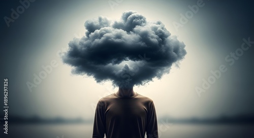 Surreal Concept of Man with Dark Storm Cloud Instead of Head