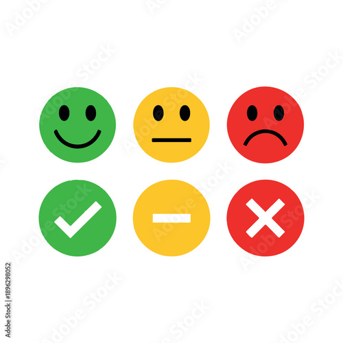 Colorful emoticon faces and symbols illustration for feedback and ratings