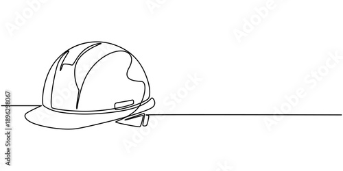 Safety helmet continuous one line art drawing for construction branding and industrial minimal icon design, Hard Hat continuous one line drawing, Continuous one line drawing of isolated hard hat. Hard