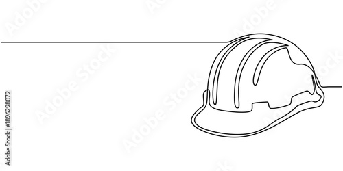 Safety helmet continuous one line art drawing for construction branding and industrial minimal icon design, Hard Hat continuous one line drawing, Continuous one line drawing of isolated hard hat. Hard