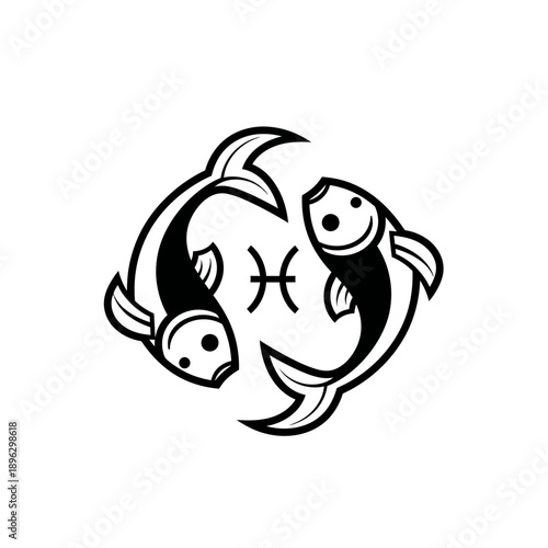 Pisces Zodiac Silhouette Vector Icon - Two Fish Horoscope Symbol Black Shape on White Background for Astrology
