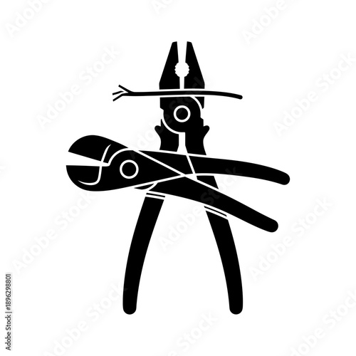 Pliers Tool Silhouette Vector Icon - Wire Cutter Hand Tool Symbol Black Shape on White Background for Repair