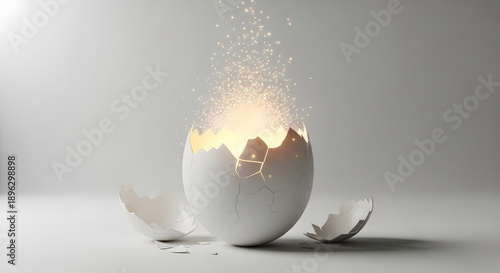 Easter sunday eggs concept with exploding white egg shell