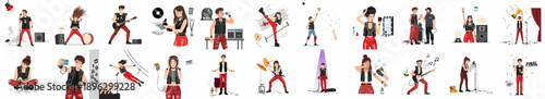 Rock and Roll Lifestyle Vector Set: Musicians Performing, Backstage Moments, Creative Work, and Punk Culture Illustrations.