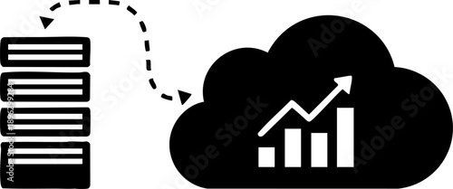Server cloud sync silhouette isolated on white background minimalist server rack with cloud data graph connection illustration