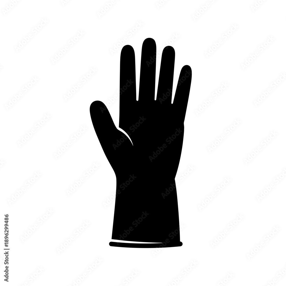 Obraz premium Protective Rubber Glove Silhouette Vector Icon - Safety Hand Wear Symbol Black Shape on White Background