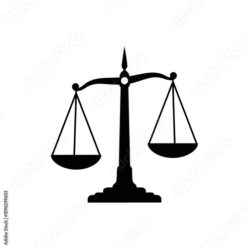 Legal Scales Silhouette Vector Icon - Justice Balance Beam Symbol Black Shape on White Background for Attorney