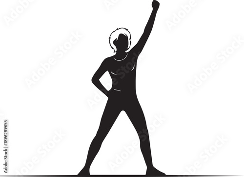 Silhouette illustration of a woman raising her hand with determination and strength vector