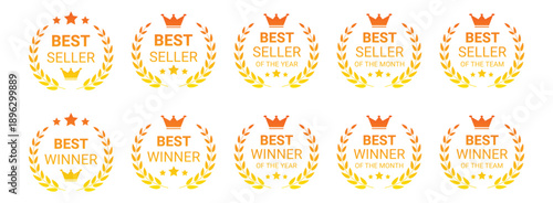 Best Seller and Best Winner Laurel Wreath Badges isolated on transparent background