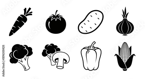 Kumpulan ikon sayuran. Simbol pertanian, makanan organik, dan panen. Gambar vektor terisolasi.