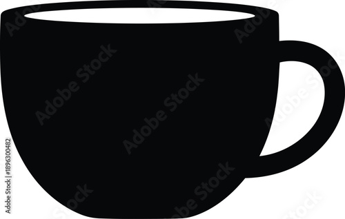 Black silhouette of a simple coffee cup with handle, perfect for cafe, breakfast, and warm drink illustrations