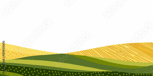 A simple stylized illustration of rolling green and golden fields