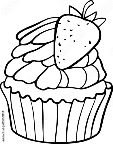 Strawberry Cream Cake Illustration Coloring Page Vector