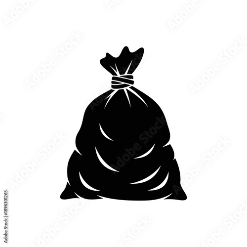 Tied Garbage Trash Bag Silhouette Waste Disposal Icon Isolated on White Background