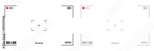 Camera viewfinder interface with recording indicator and battery isolated on transparent background