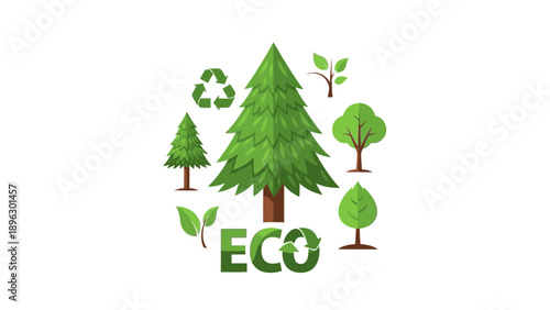 Eco-friendly logo with green trees, recycling symbol on white background, conveying environmental sustainability.