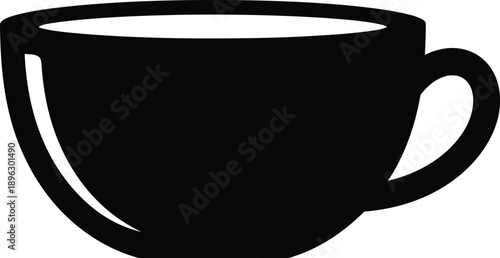 Simple black outline of a coffee cup and saucer set for hot beverages on transparent background vector illustration