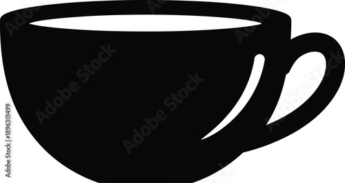 Stylized black silhouette of a coffee cup with handle and saucer on transparent background vector graphic