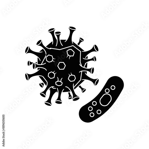 Biological Virus Cell Silhouette Bacteria Germ Vector Icon Isolated on White Background