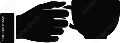 Close up silhouette of hand gripping handle of coffee mug for breakfast or office break beverage consumption concept art