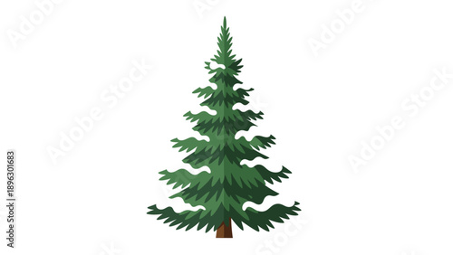 Digital illustration of a single green pine tree with a brown trunk against a plain white background.