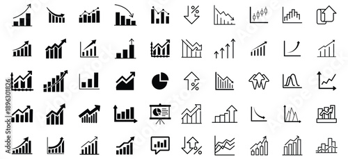 Increase and decrease icon set. Statistic growth icons set.  Set of Increase and Decrease Line and solid Icons. chart, graph, arrow, and more. Vector illustration.