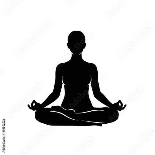 Yoga Lotus Pose Silhouette Meditation Position Vector Icon Isolated on White Background
