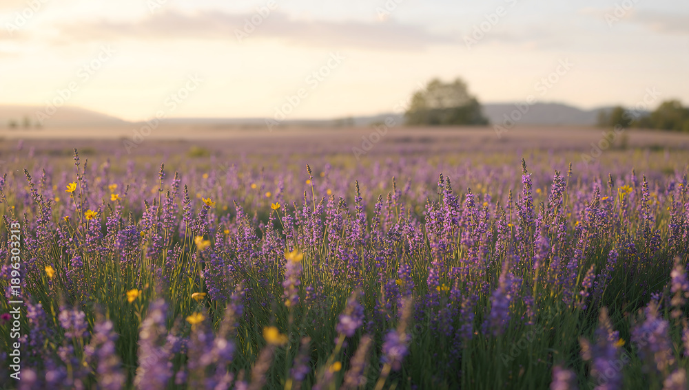 Fototapeta premium Blooming Lavender Meadow at Sunset with Soft Light
