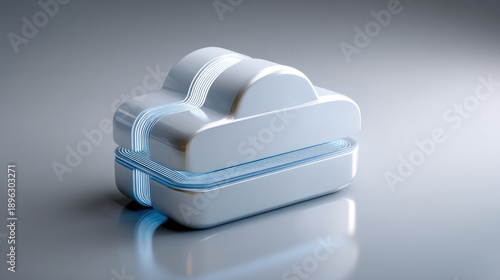 Cloud storage concept encrypted data digital security futuristic technology blue light 3D illustration modern design network