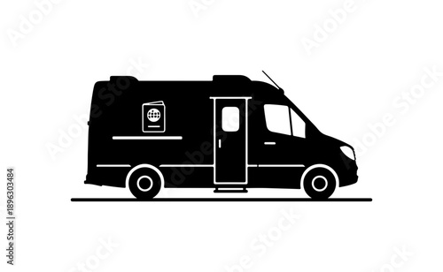Modern Mobile Coffee Van Silhouette Vector Illustration