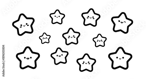 Cute Kawaii Stars Collection with Happy Faces.