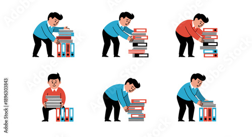 Man Organizing and Stacking Many Files and Folders.