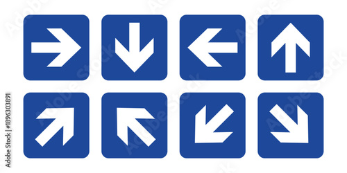Free Download Collection of eight blue square directional arrow signs isolated on transparent background - GFXLoad