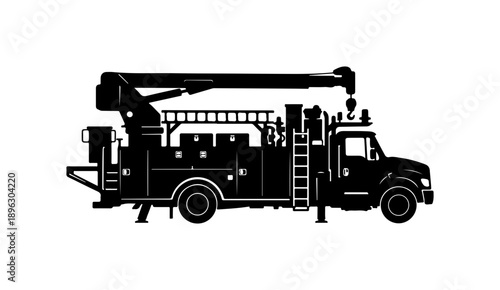 Fire Truck with Elevating Platform Vector Silhouette Illustration