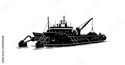 Modern Industrial Workboat Vector Illustration