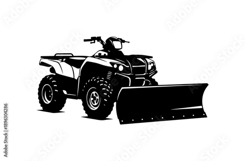 Black and White ATV Snow Plow Vector Illustration