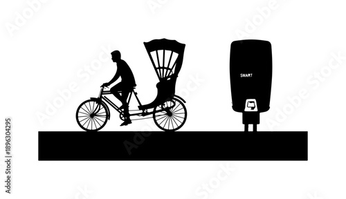 Modern Urban Transportation Silhouette with E-Bike and Charging Station