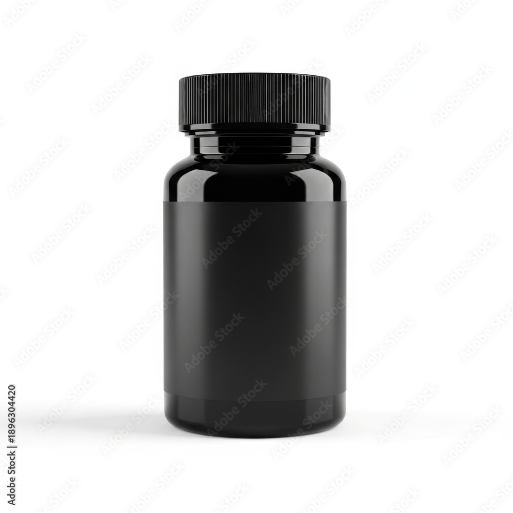 Fototapeta premium Black plastic bottle with screw cap on white background isolated on white background
