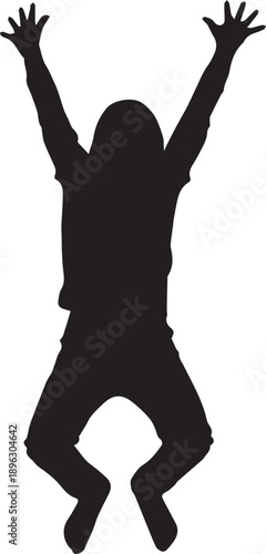 Excited person jumping high with arms raised, a joyful vector illustration of freedom and energy