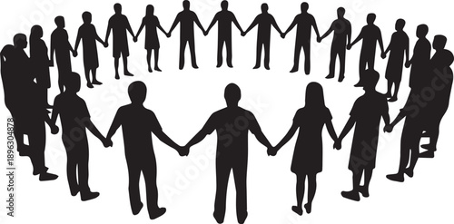 People holding hands in circle vector illustration for community unity and social partnership concept