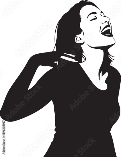 Woman laughing with head thrown back, a vector illustration capturing pure joy and happiness