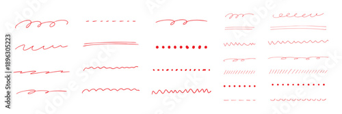 シンプルな手描きライン素材セット 赤